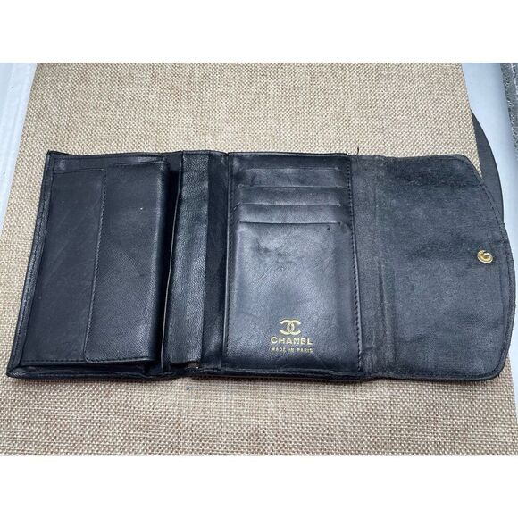Vintage Channel Black Leather Wallet Women’s Unisex Good Condition Read Details - Picture 7 of 16